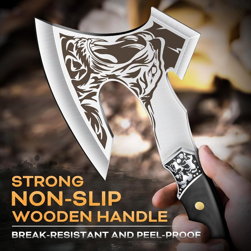 GRUMPY BEAR Camping Hatchet with Tiger Carving, Full Tang Outdoor Axe with Decorative Handle, Durable Forged Blade for Hiking, Bushcraft, and Survival - Image 4